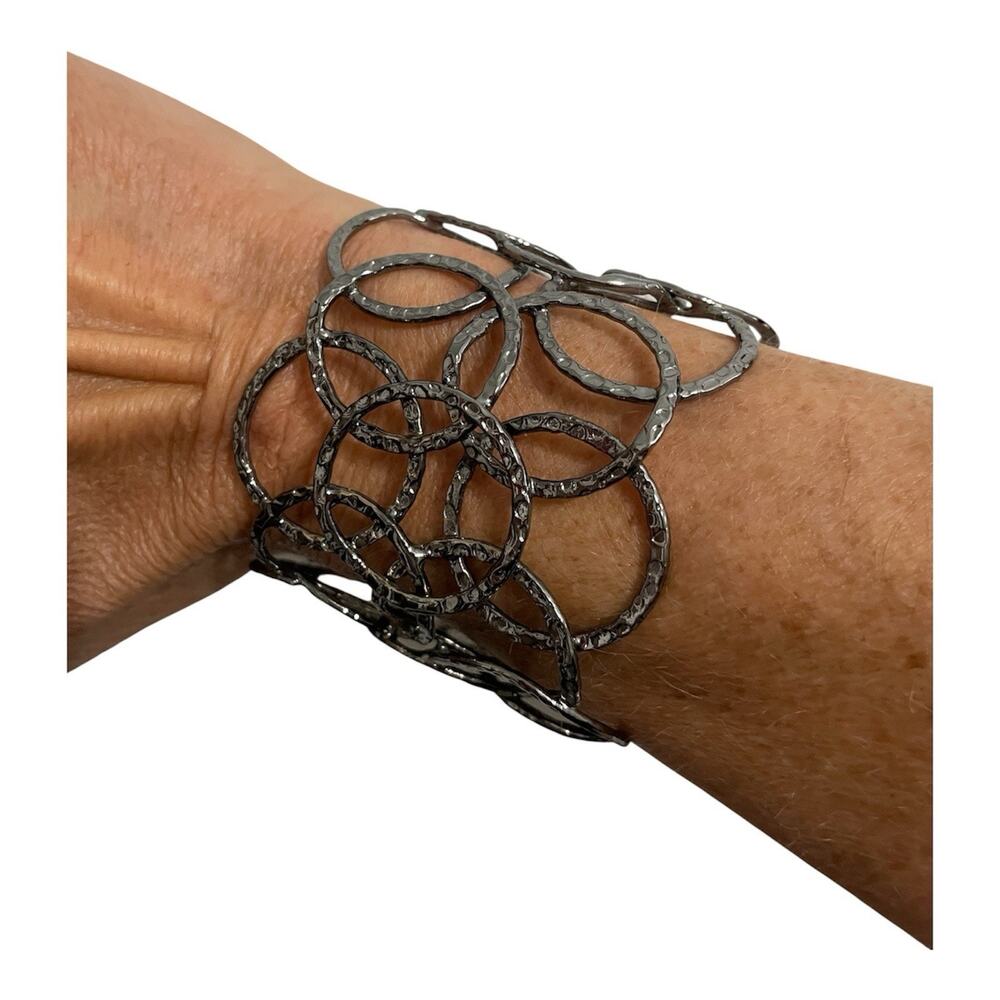 Wide Gun Metal Open Circle Cuff Bracelet Bubble Abstract Statement Modern Bold